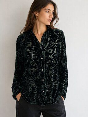 Vintage Ann Taylor Emerald Velvet Burnout Silk Blend Blouse Semi Sheer Blouse 8